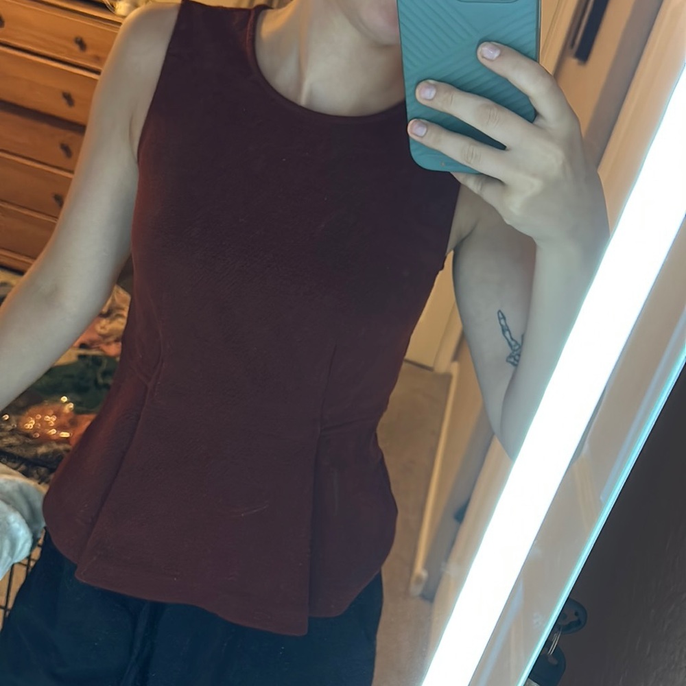 Women’s maroon peplum top, Ann Taylor